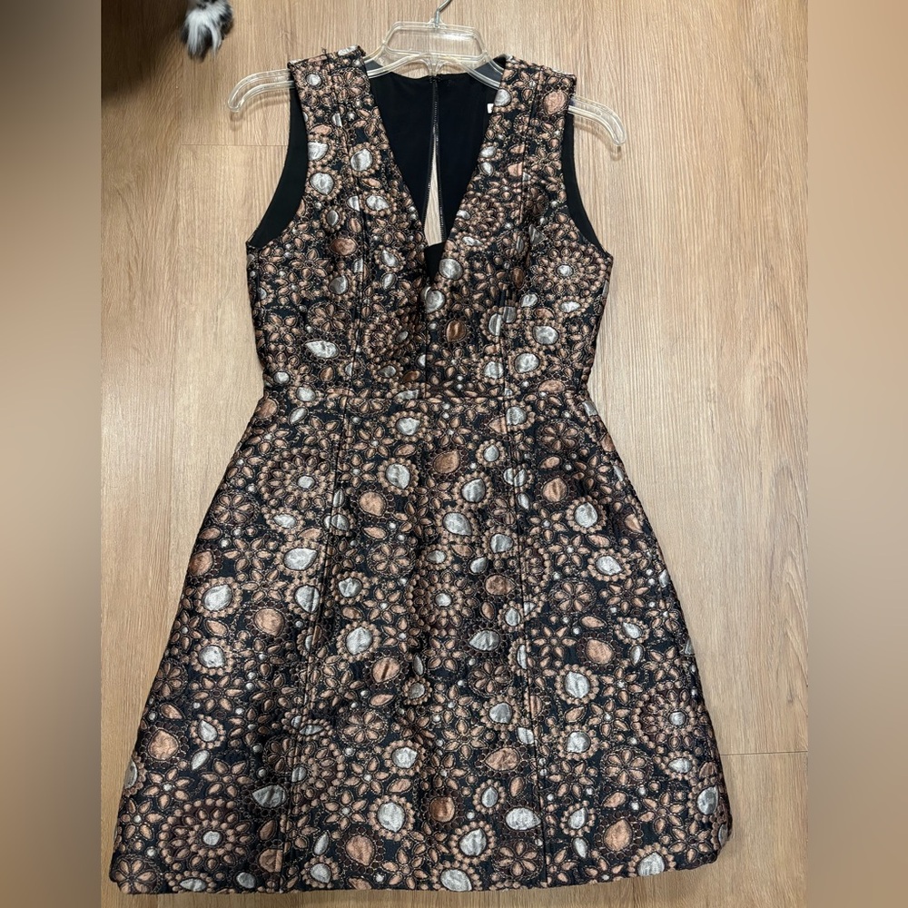 Alice + Olivia Metallic Embroidered Dress in Black and Brown